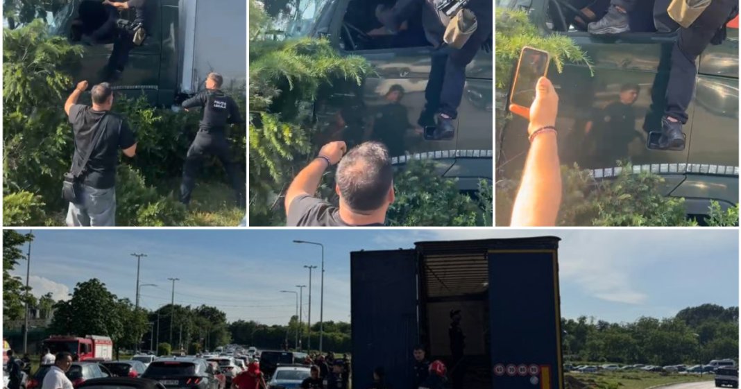 Polițiștii locali au aplicat spray lacrimogen și l-au atacat pe conducătorul TIR-ului care a scăpat de sub...